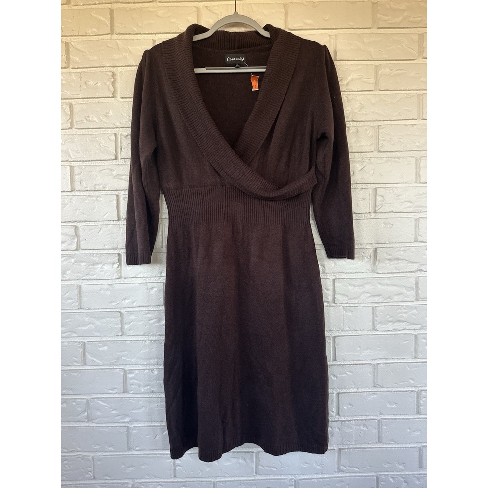 Connected Apparel Brown Sweater Dress NWT Women's XL Wrap Neck 3/4 Sleeve